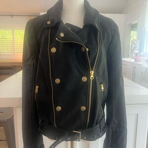 We The Free Black Leather Moto Jacket with Gold Hardware